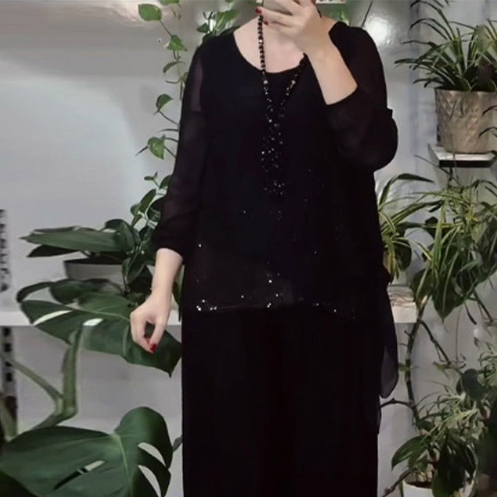 Quirinia - Conjunto de Blusa con Lentejuelas y Pantalones Anchos